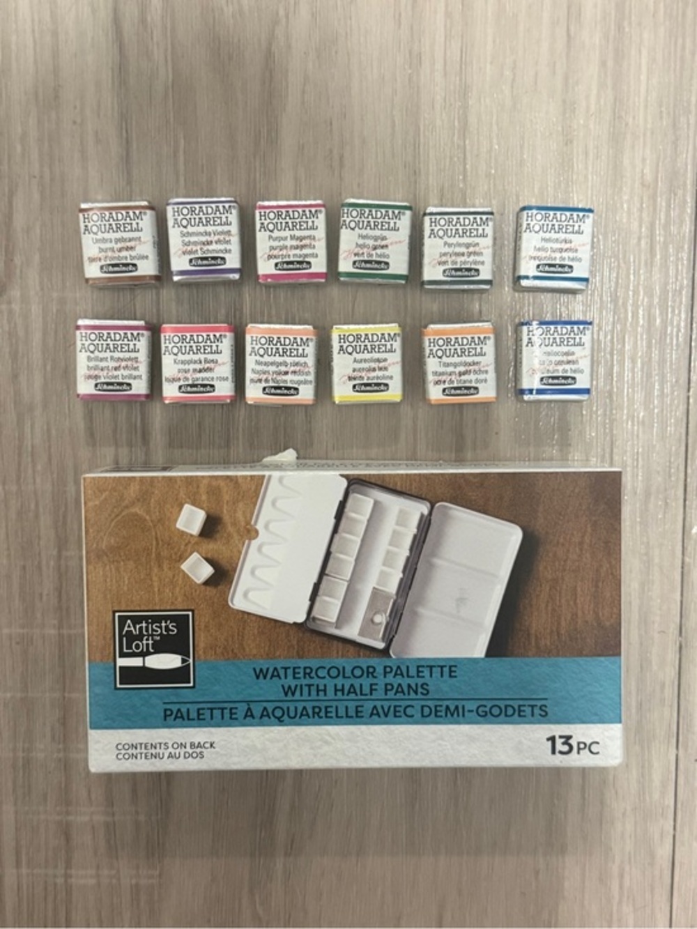 Schmincke Horadam Aquarell Watercolor Half Pans Lot of 12 + Travel Palette Pans